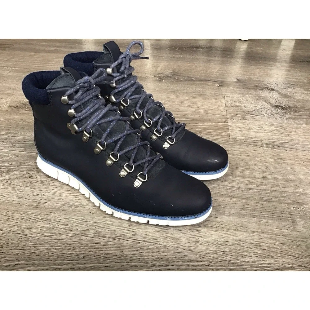 Cole Haan Men's 9.5 M Zerogrand Hiker Waterproof Leather Boots Navy Ink C31399